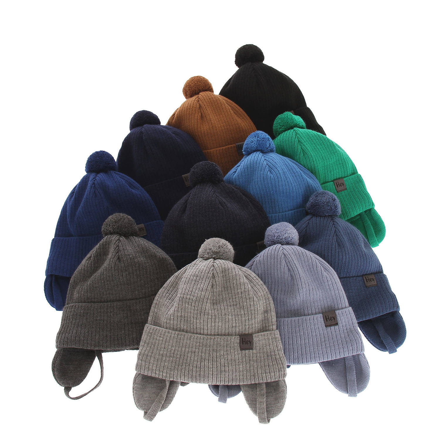 Dreng efterår/forår hue, grøn, med bindebånd, med garn pompon, Axel