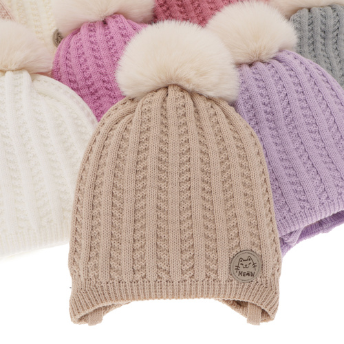 Pige vintersæt: hue og halsrør, pink, med garn pompon, Kenta