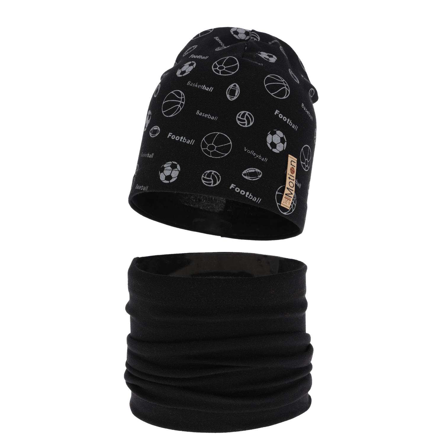 Dreng efterår/forår sæt: hue og halsvarmer, sort, bomuld, Paolo