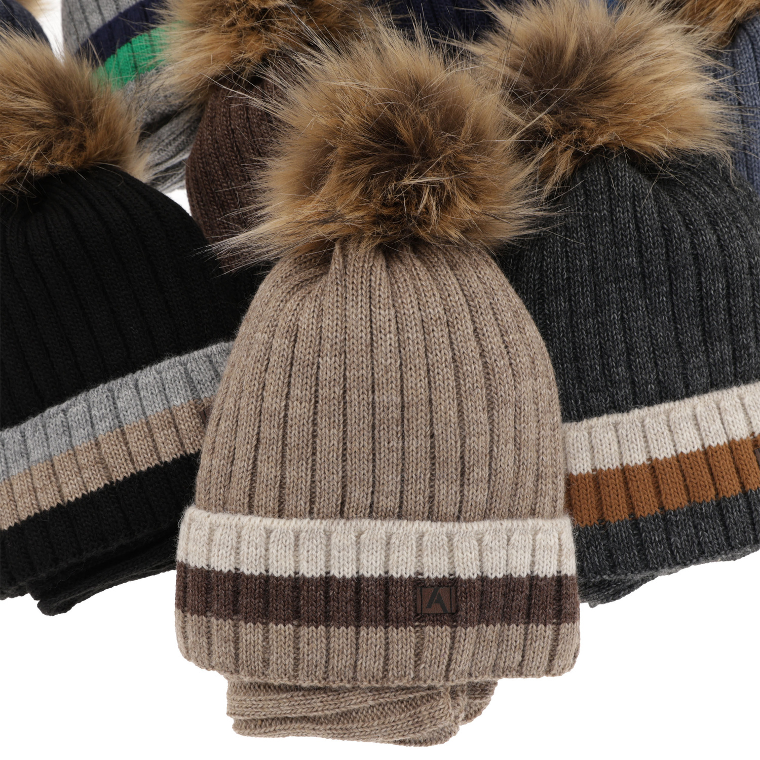 Dreng vintersæt: hue og halsrør, grå, med garn pompon, foret med fleece, Beno