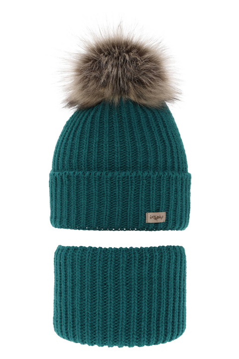 Pige vintersæt, smaragd, med garn pompon, Willow