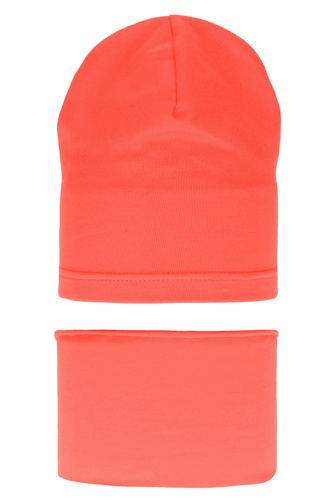 Pige efterår/forår sæt: hue og halsvarmer, koral, bomuld, Hazelka