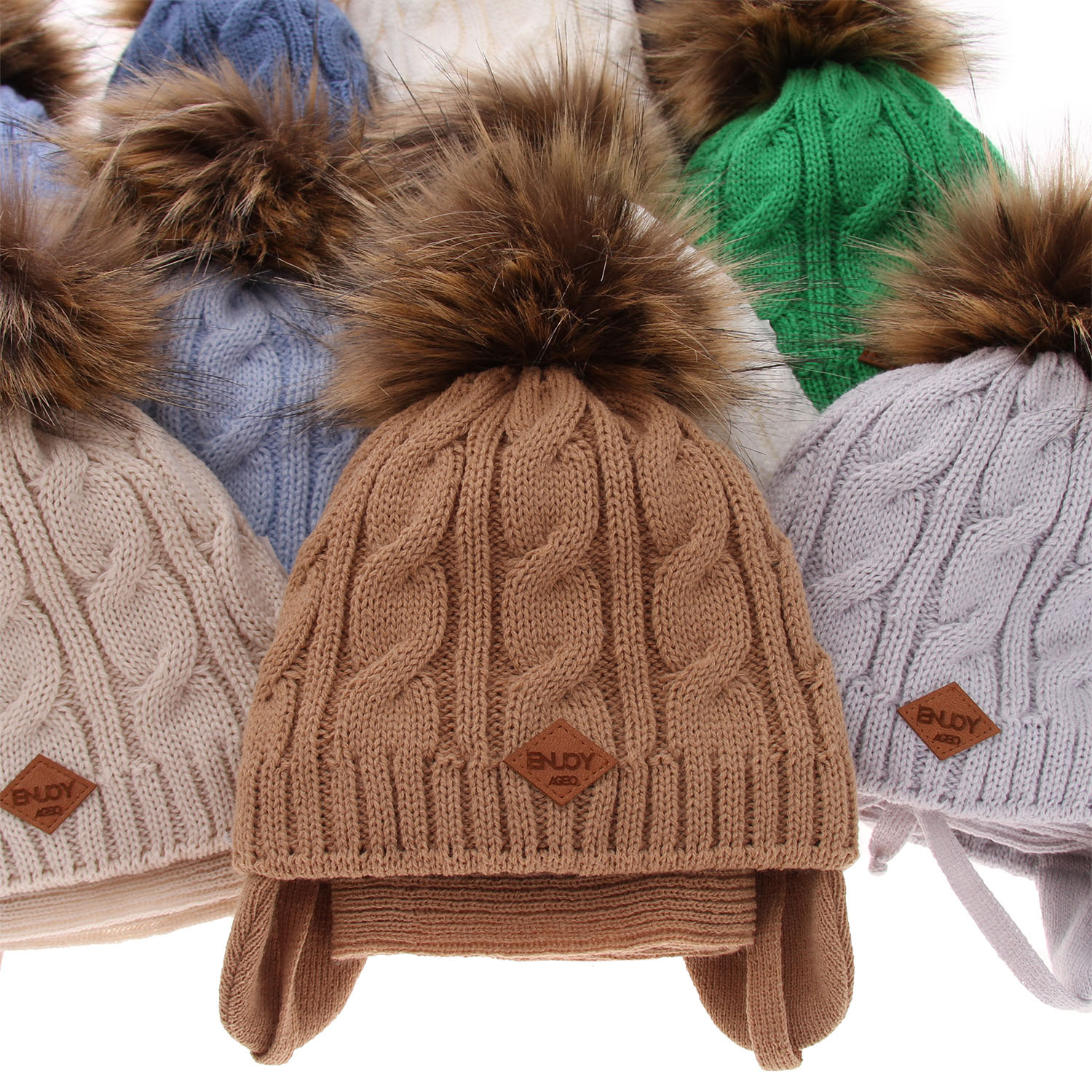 Dreng vintersæt: hue og tørklæde, camel, Med garn pompon, Minor