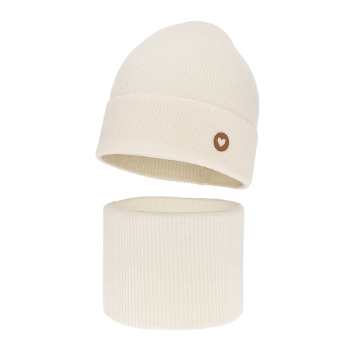 Pige efterår/forår sæt: hue og halsvarmer, cremefarvet, med merinould, Brook