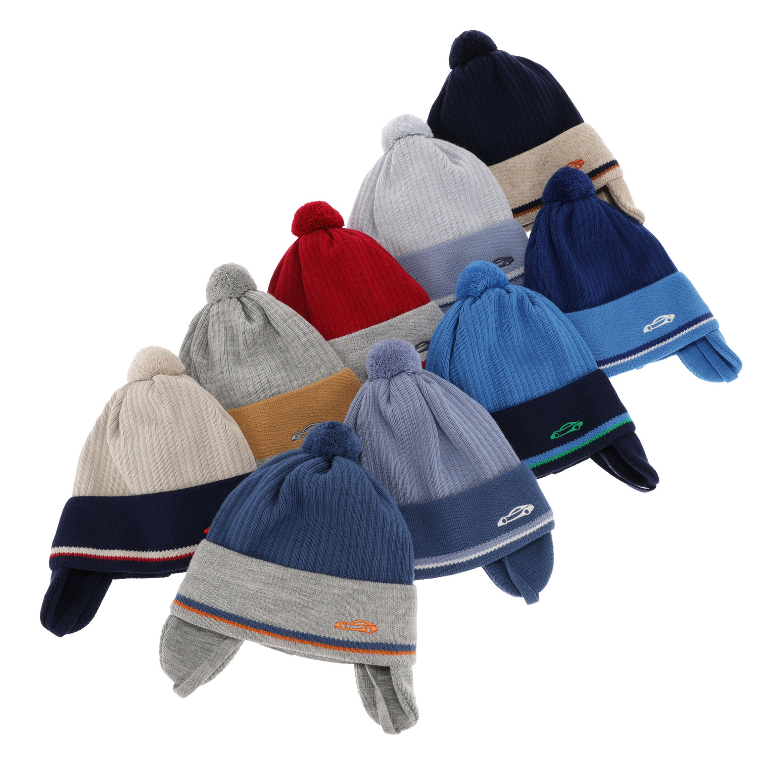 Dreng efterår/forår hue, beige, med bindebånd, med garn pompon, Jacob