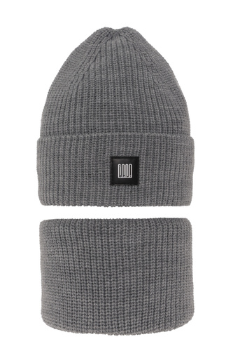 Dreng vintersæt: hue og halsrør, lysegrå, Amadeo