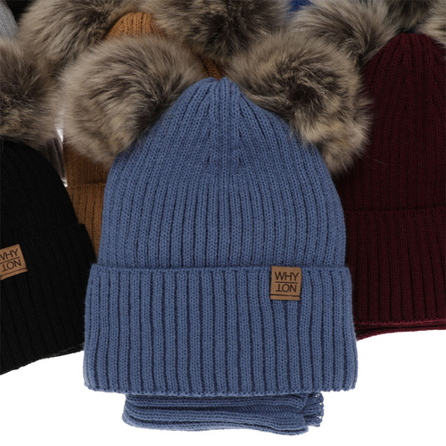 Dreng vintersæt: hue og halsrør, grøn, med to pomponer (garn), Oxford