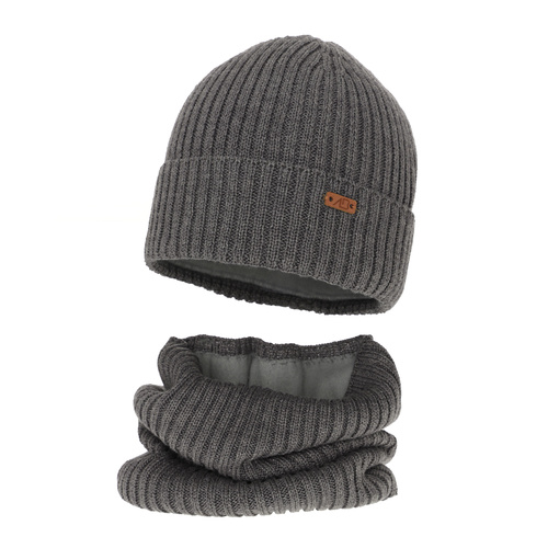 Dreng vintersæt: hue og halsrør, mørkegrå, med merinould, foret med fleece, Palermo