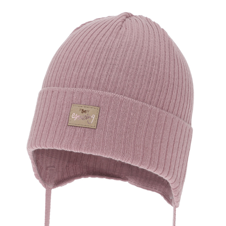 Pige efterår/forår hue, lyserød, med bindebånd, med bomuld, Tindra