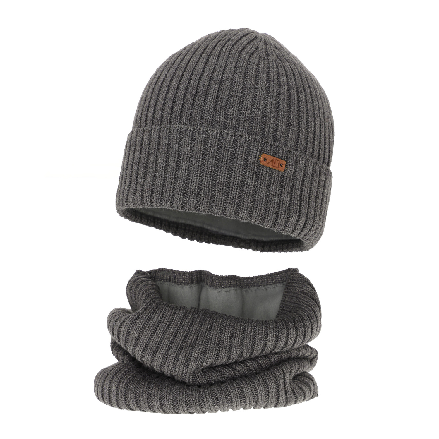 Dreng vintersæt: hue og halsrør, mørkegrå, med merinould, foret med fleece, Palermo