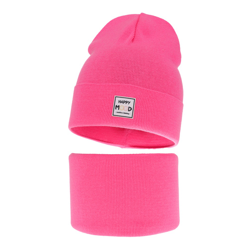 Pige efterår/forår sæt: hue og halsvarmer, med bomuld, rosa, Mersila