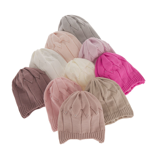 Pige efterår/forår hue, beige, med bindebånd, Mercja