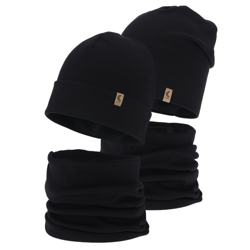 Pige efterår/forår sæt: hue og halsvarmer, sort, bomuld, Bravura