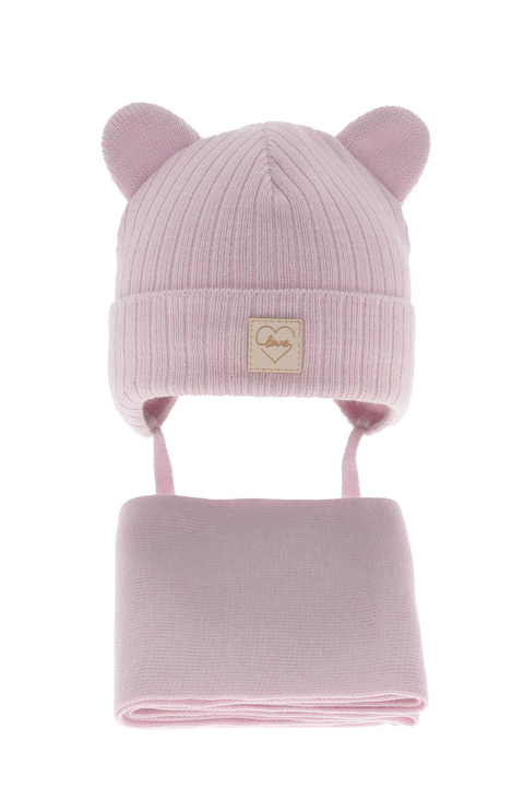 Pige vintersæt: hue og tørklæde, lilla, med bindebånd, Antola