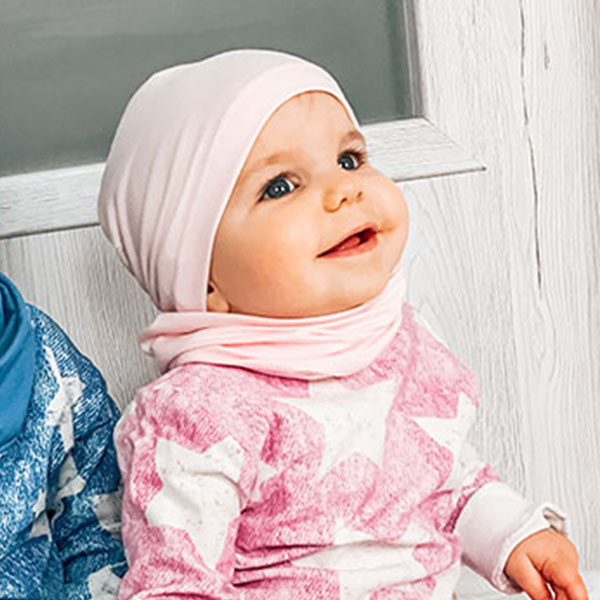 Pige efterår/forår sæt: hue og halsvarmer, rosa, bomuld, Hazelka