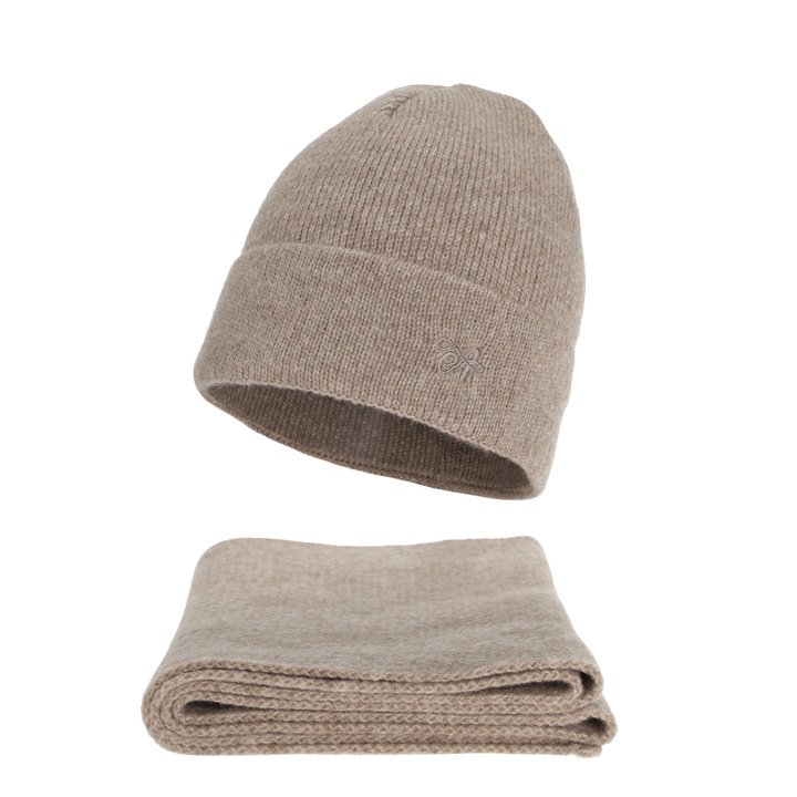 Dame vintersæt (hue og tørklæde), beige, Rava