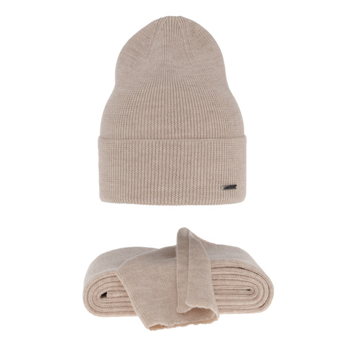 Dame vintersæt: hue og tørklæde, vinter, beige, 100% Merino Uld, Melpomena
