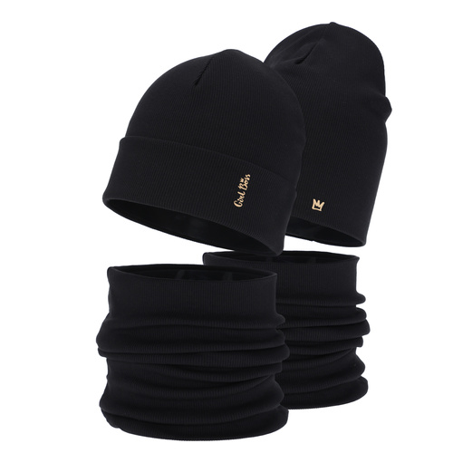 Pige efterår/forår sæt: hue og halsvarmer, sort, bomuld, Carina