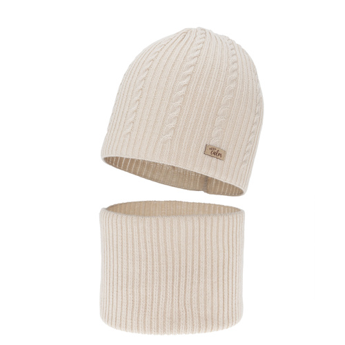 Pige efterår/forår sæt: hue og halsvarmer, beige, med bomuld, Ordesa