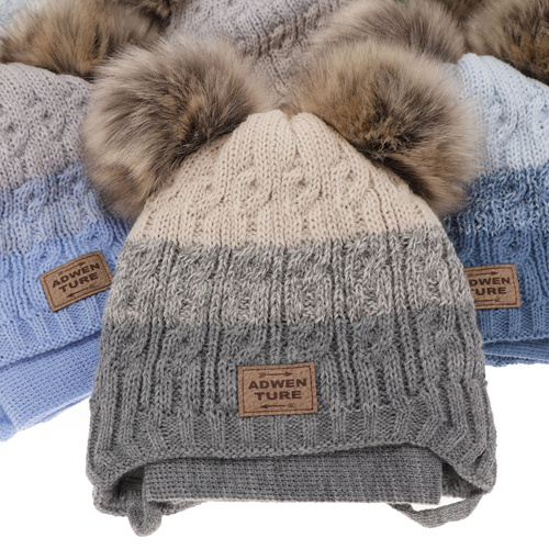 Dreng vintersæt: hue og tørklæde, grå, med to pomponer (garn), Platon