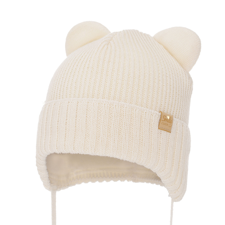 Pige vinterhue, cremefarvet, med bindebånd, med merinould, Shira