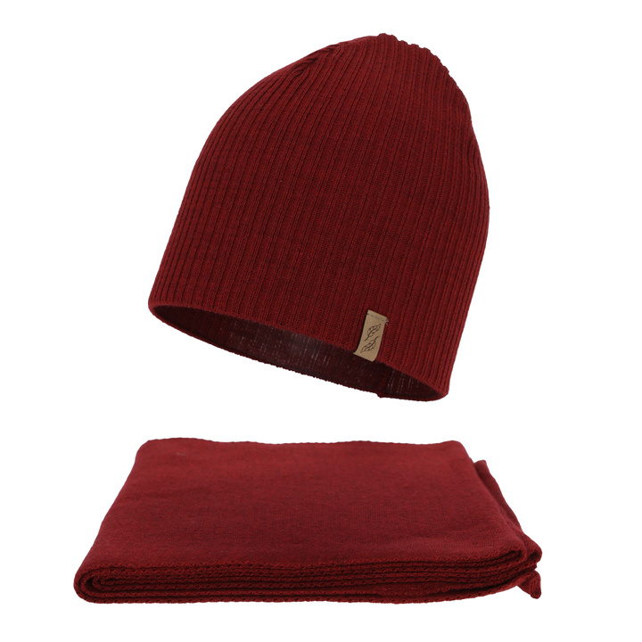 Dame vintersæt: hue og tørklæde, bordeaux, Fena