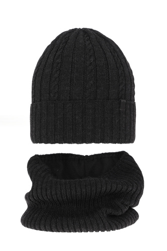 Dreng vintersæt: hue og halsvarmer, mørkegrå, med merinould, foret med fleece, Kairo