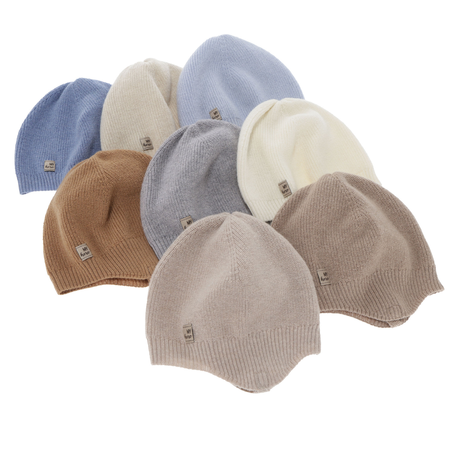 Dreng efterår/forår hue, beige, med merinould og kashmir, med bindebånd, Tono