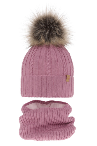 Pige vintersæt: hue og halsvarmer, violet, med merinould, Mirabel
