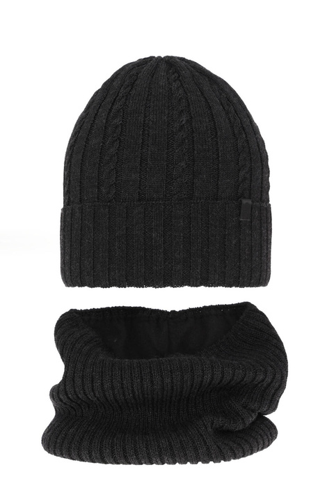 Dreng vintersæt: hue og halsvarmer, mørkegrå, med merinould, foret med fleece, Kairo
