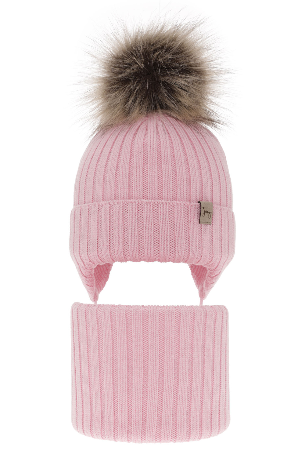 Pige vintersæt: hue og halsvarmer, pink, med merinould, med bindebånd, Junika