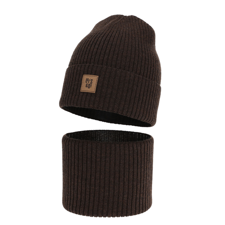 Dreng efterår/forår sæt, brun, 100% Merino Uld, Vanto