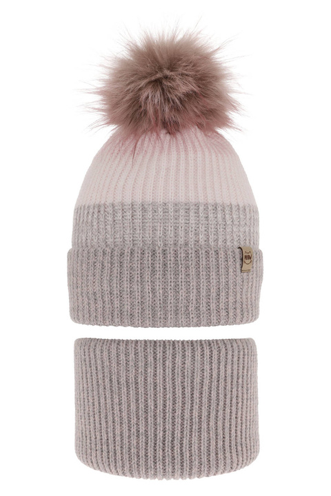 Pige vintersæt, grå, med garn pompon, Gimena