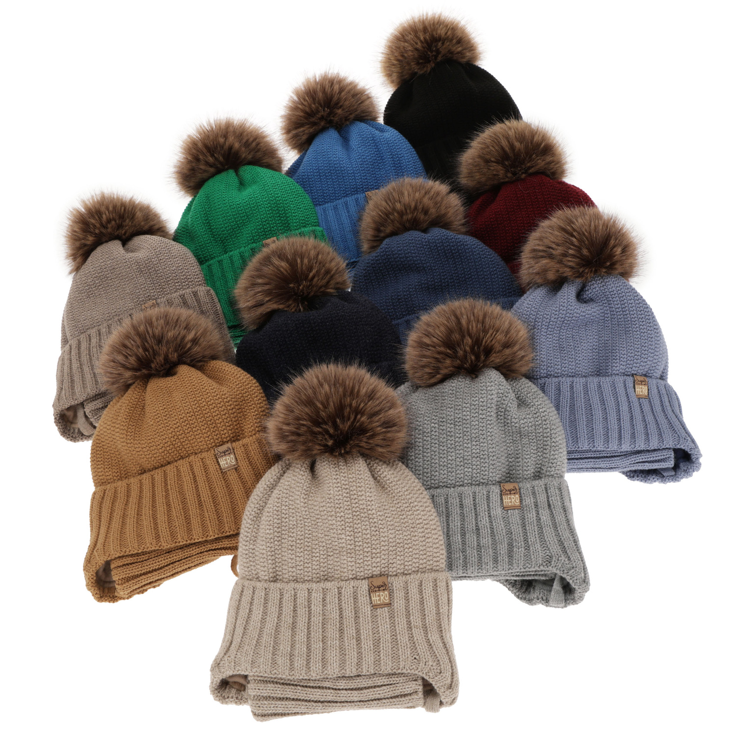 Dreng vintersæt, beige, med garn pompon, Kayen