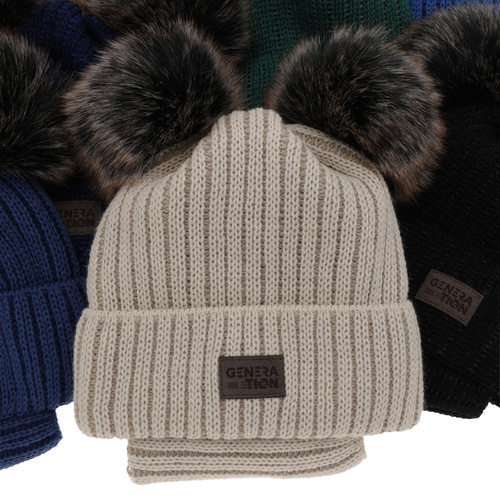 Dreng vinter sæt: hue og halsedisse, grøn, med to pomponer (garn), Tokio