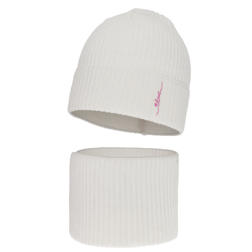 Pige efterår/forår sæt: hue og halsvarmer, med bomuld, hvid, Elvara