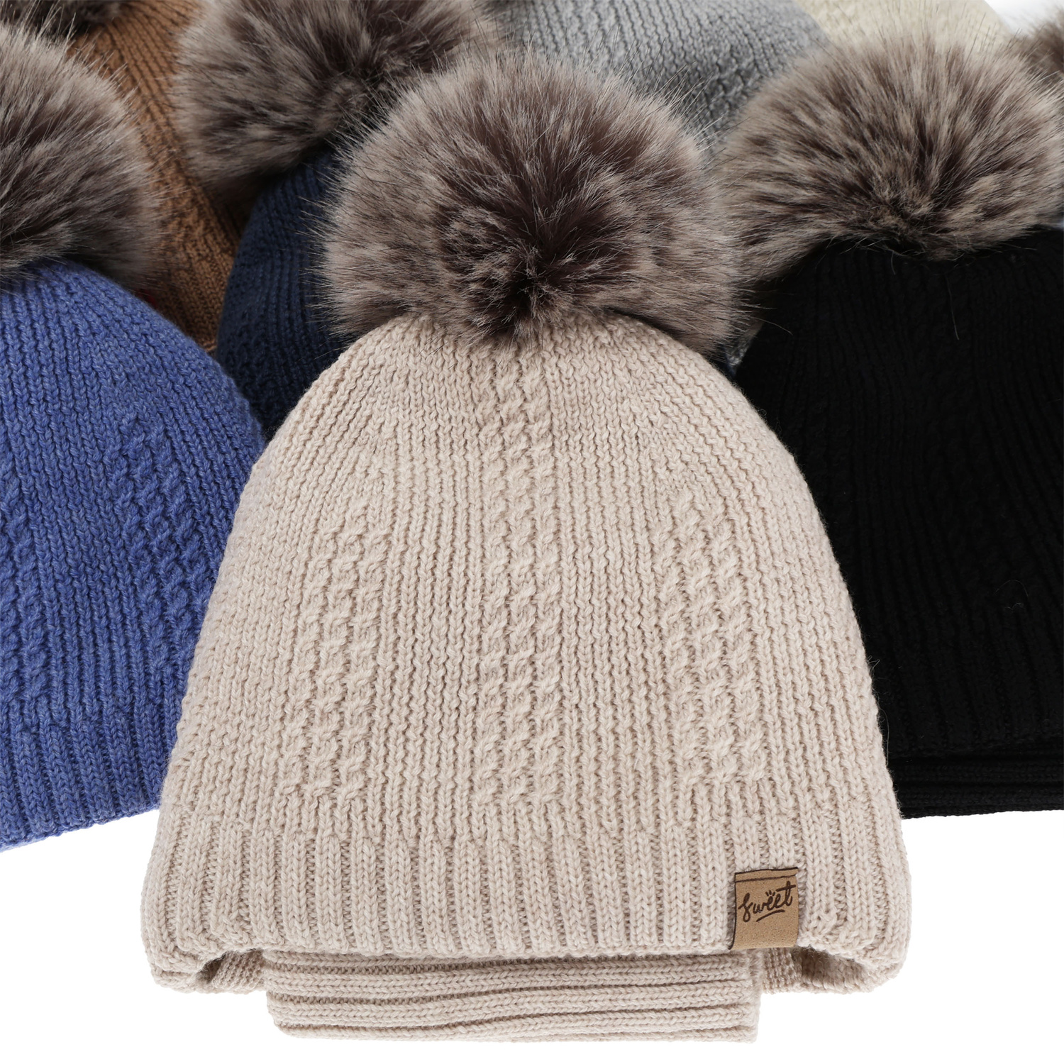 Dreng hue og halsedisse, vinter sæt, beige, 100% merinould, foret med uld fleece, med bindebånd Danny