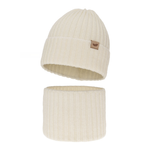 Pige vintersæt: hue og halsvarmer, kremet, med merinould, Karmina