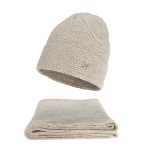 Dame vintersæt: hue og tørklæde, beige, Rava
