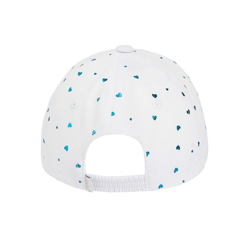 Pige baseball kasket, efterår/forår, hvid med sølv hjerter, bomuld, Pretty