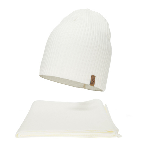 Dame vintersæt: hue og tørklæde, kremfarvet, Fena