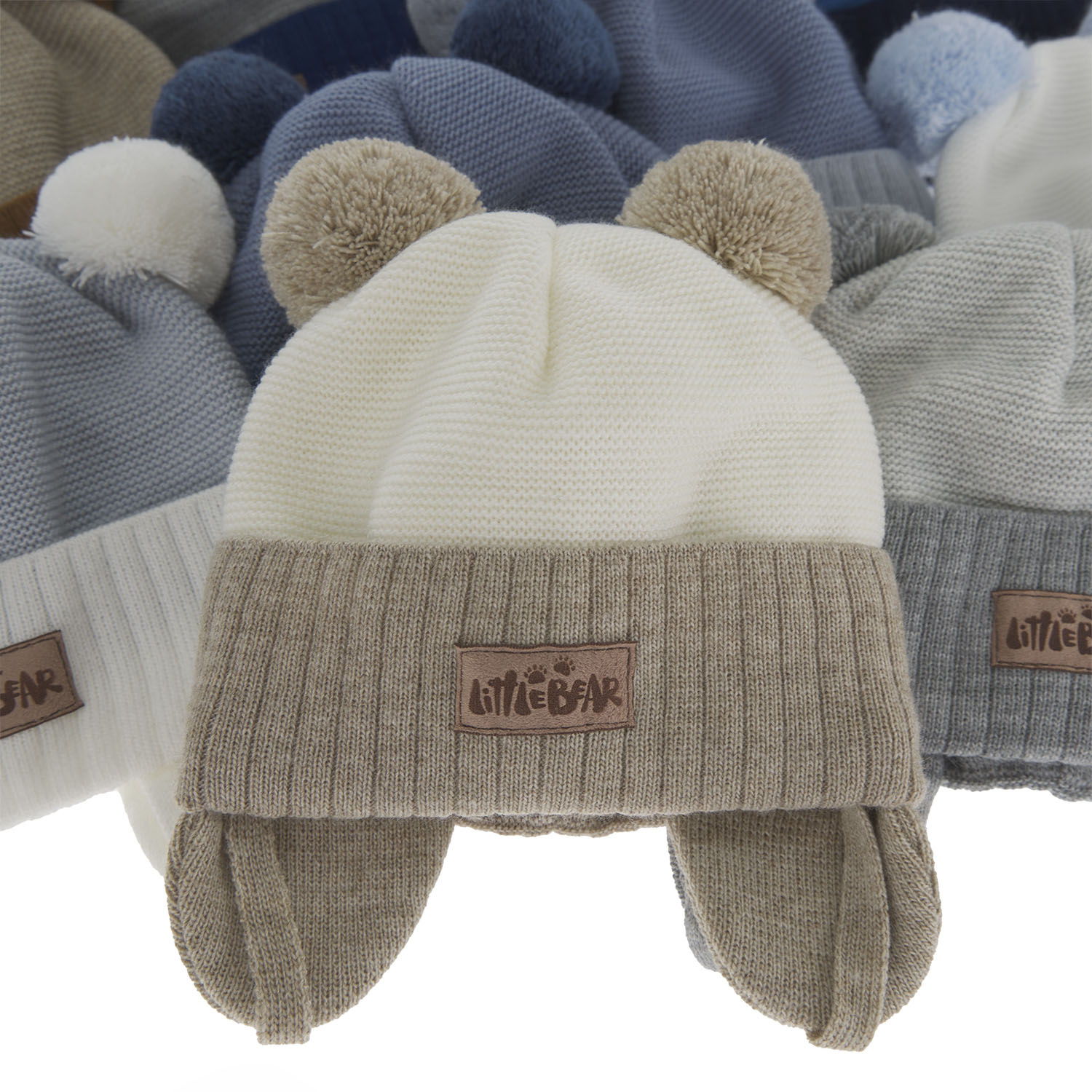 Dreng efterår/forår hue, grå, med to pomponer, med bindebånd, Gigant