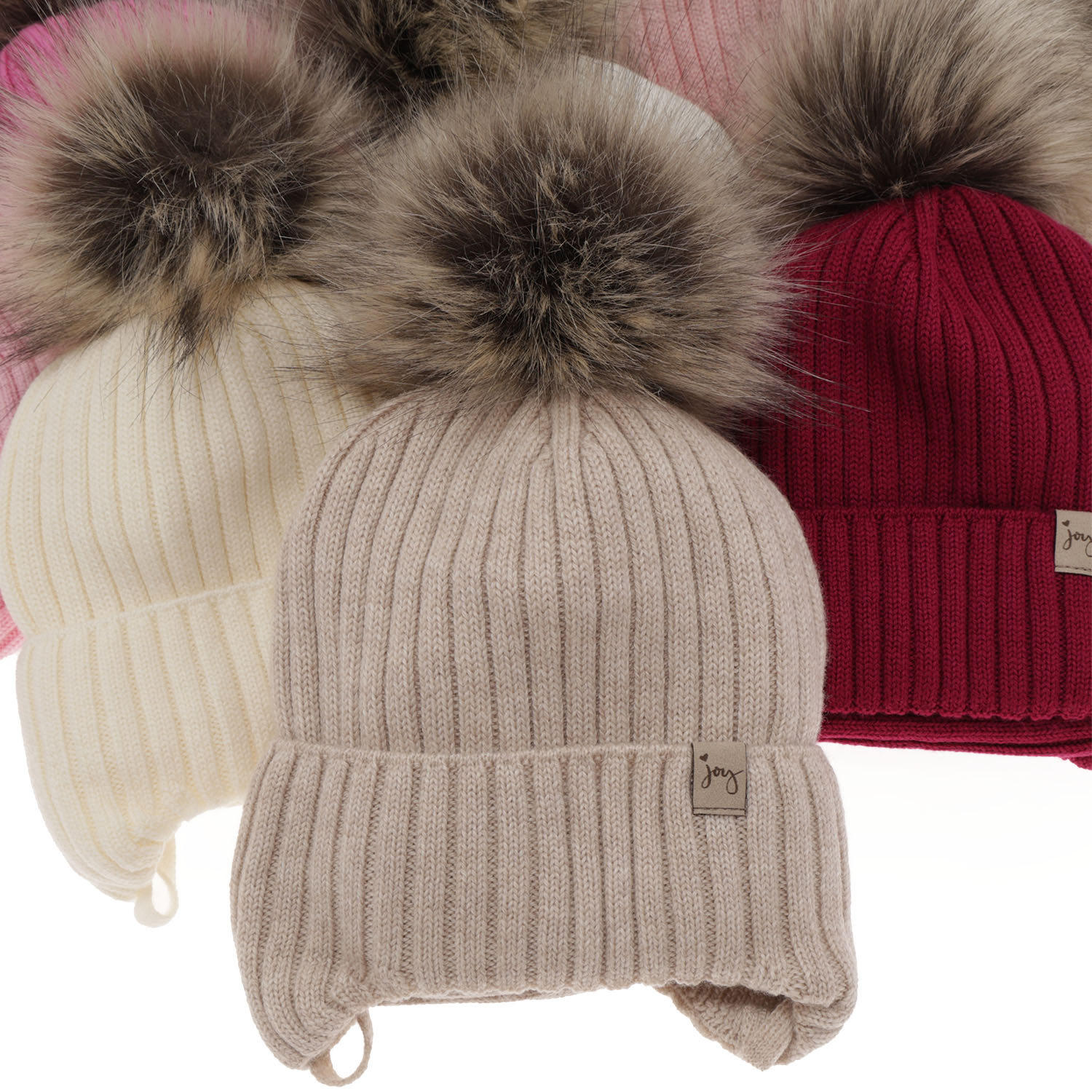 Pige vintersæt: hue og halsvarmer, pink, med bindebånd, med garn pompon, 100% Merino Uld, Junika