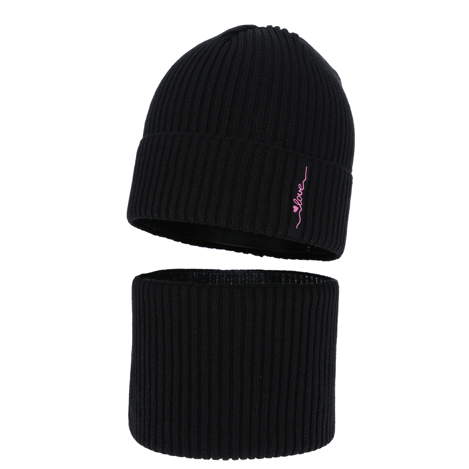 Pige efterår/forår sæt: hue og halsvarmer, med bomuld, sort, Elvara