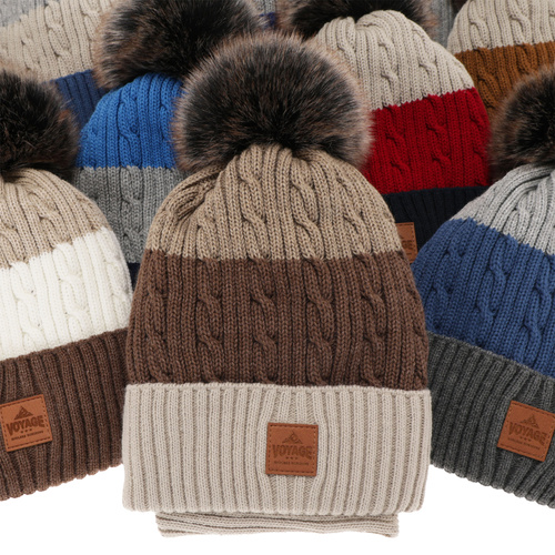 Dreng vintersæt: hue og halsrør, navy, med garn pompon, Luxor