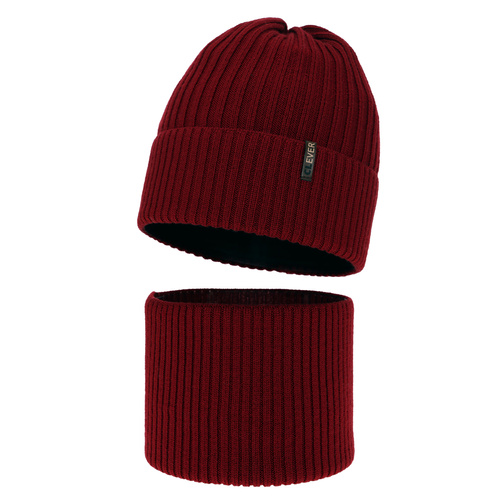 Dreng vintersæt: hue og halsrør, vinter, bordeaux, 100% merinould, Gizmo