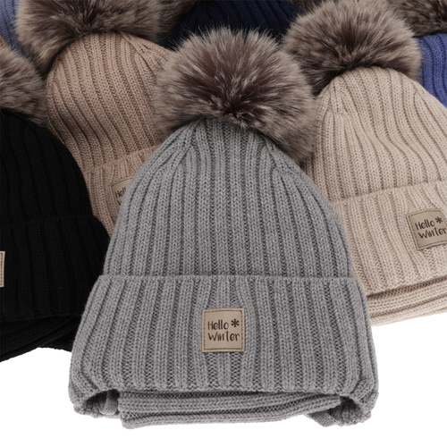 Dreng vintersæt: hue og halsrør, brun, med merinould, foret med bomuld, Morti