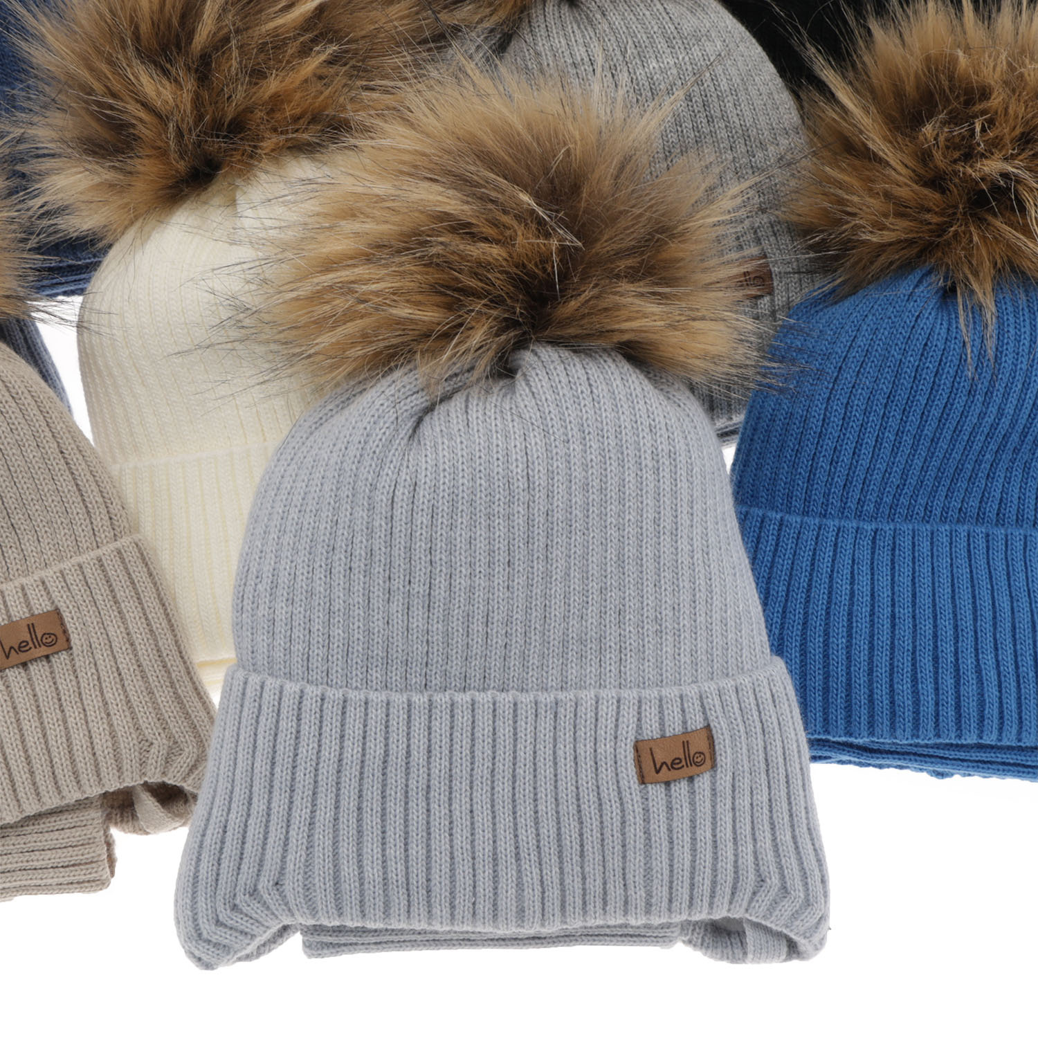 Dreng vintersæt: hue og halsedisse, navy, med garn pompon, Bergo