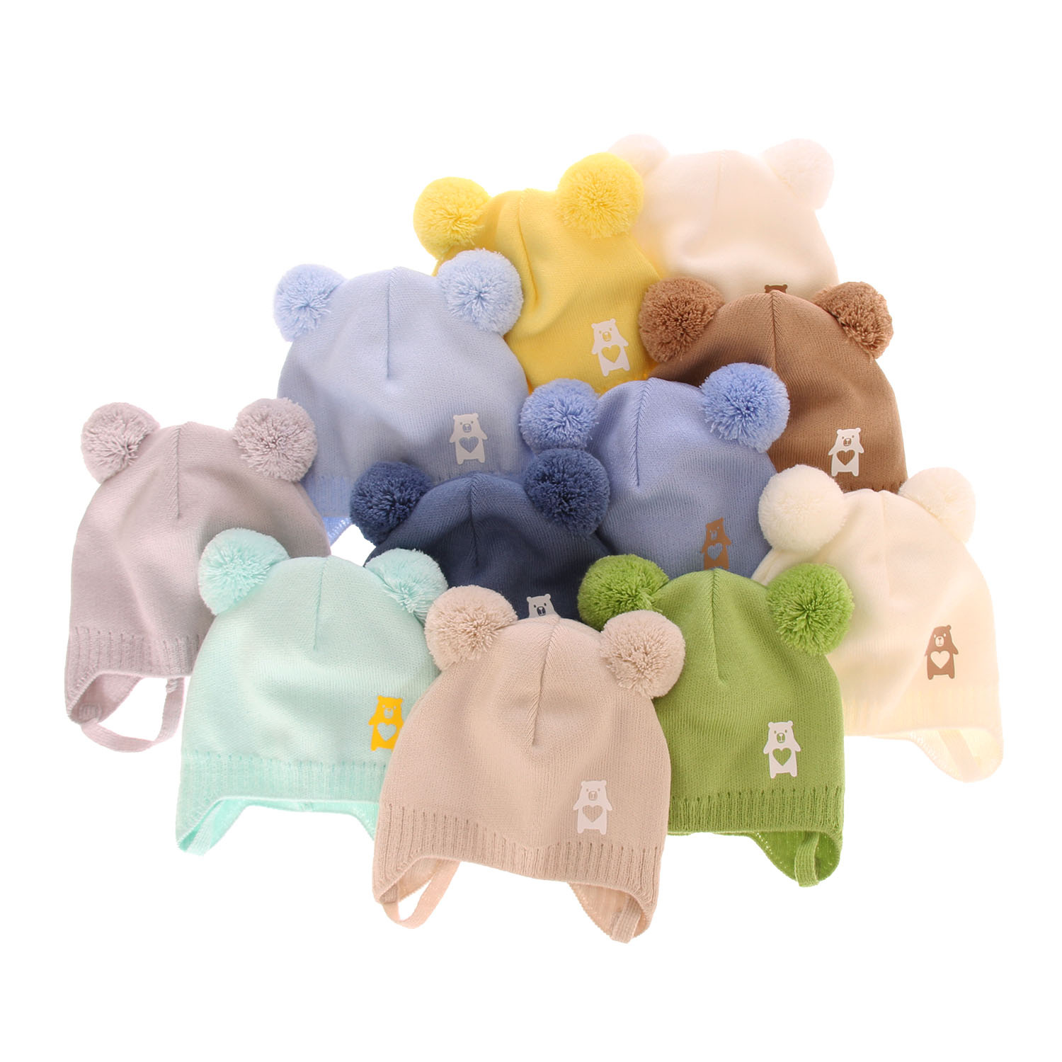 Dreng efterår/forår hue, grøn, med to pomponer, med bindebånd, Barney