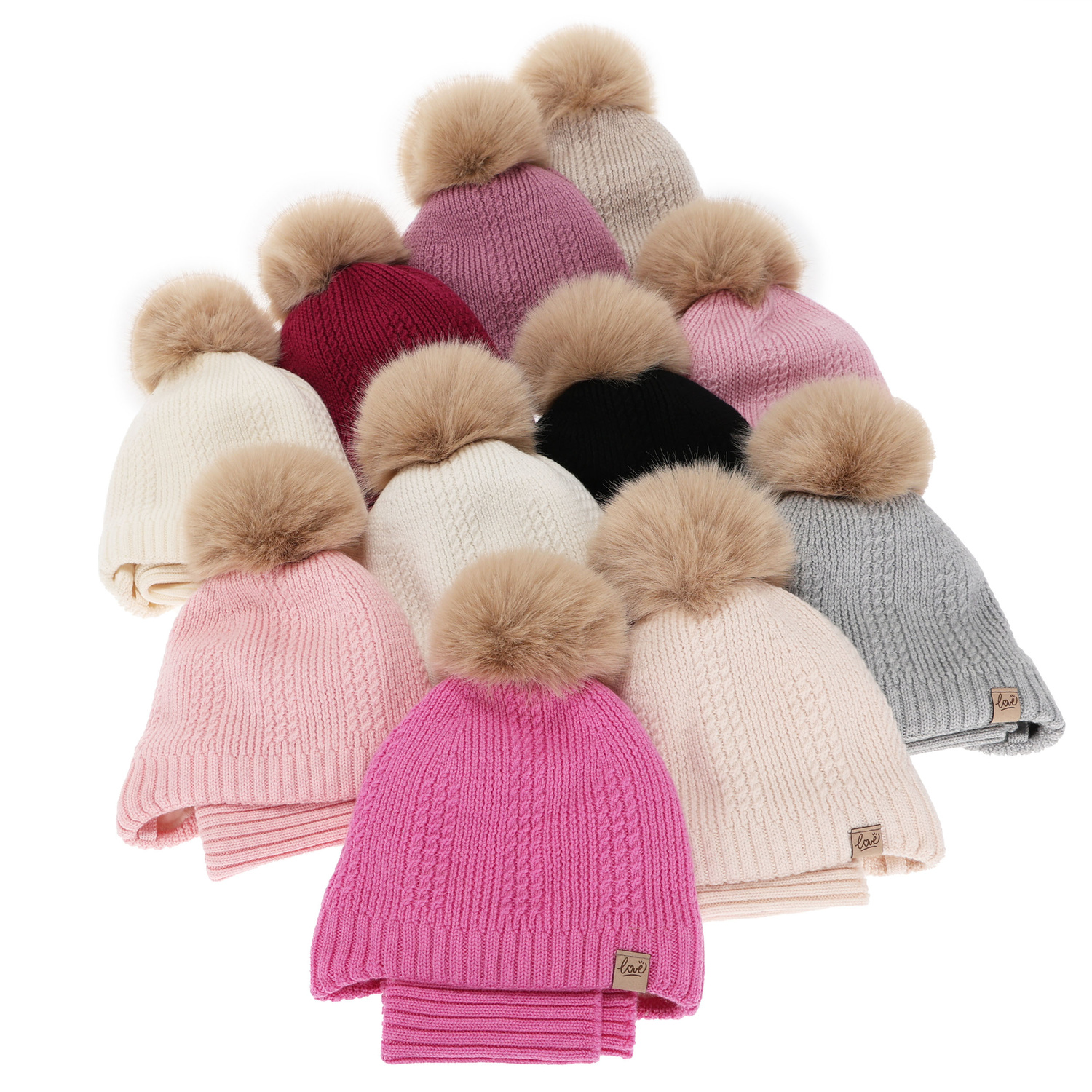 Pige vintersæt (hue og halsvarmer), lyserød, 100% Merino Uld, foret med uldtæppe, med bindebånd Danielle